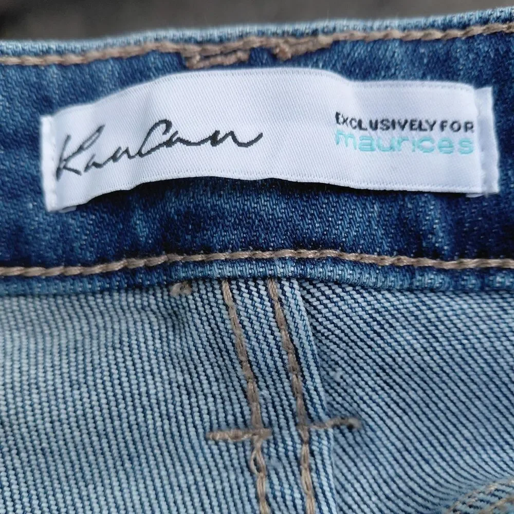 KanCan Bell Bottom Jeans Womens 30 Blue Denim Back Seam Split Hem Frayed